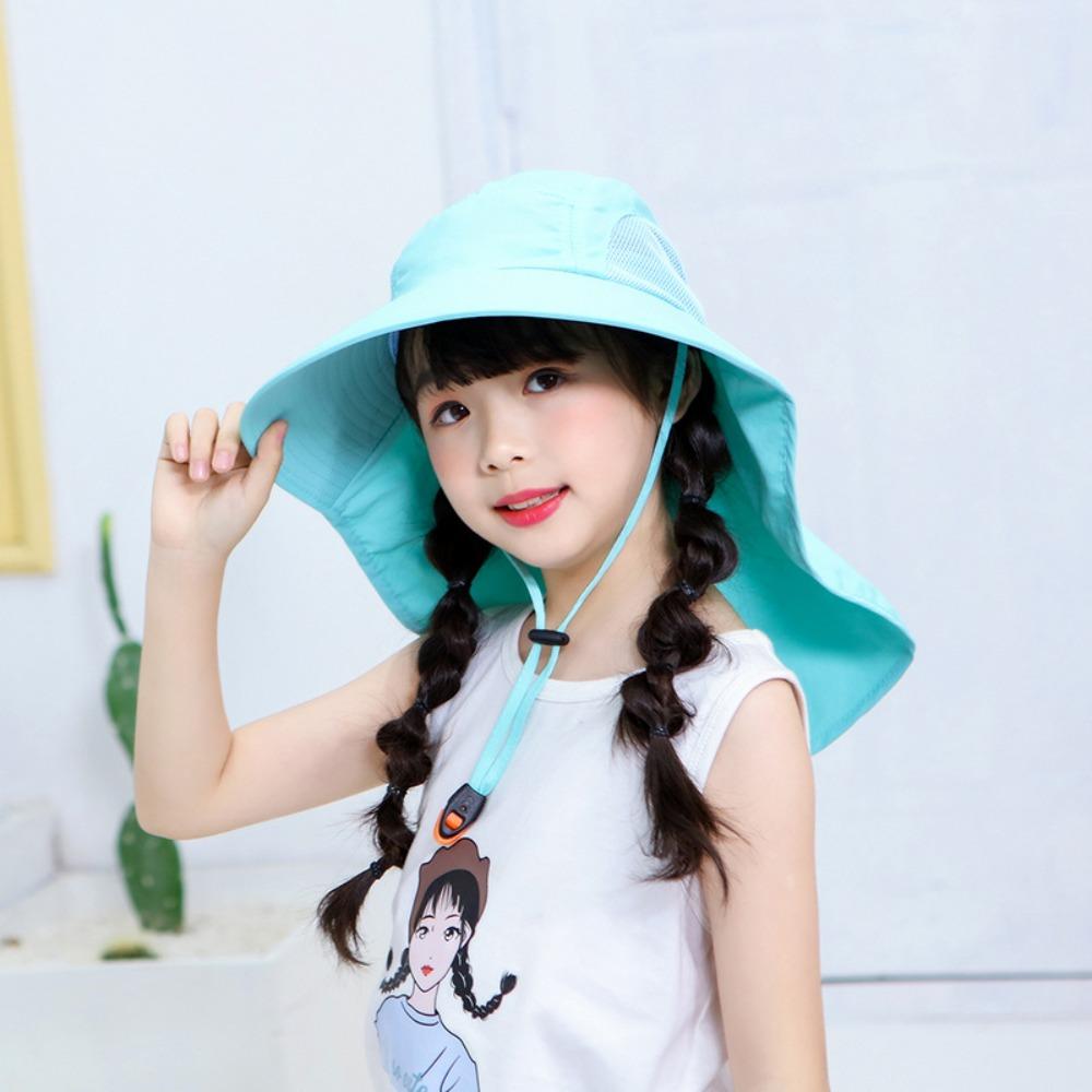 Fashion Kids Sun Hat UV Protection Broad Brim Bucket Hat Casual Summer Cap with Whistle Summer