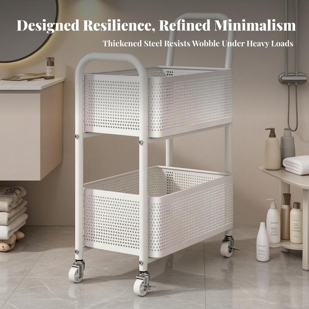2-Tier Rolling Cart Mobile 2 Tier Sturdy for Kitchen, Teachers