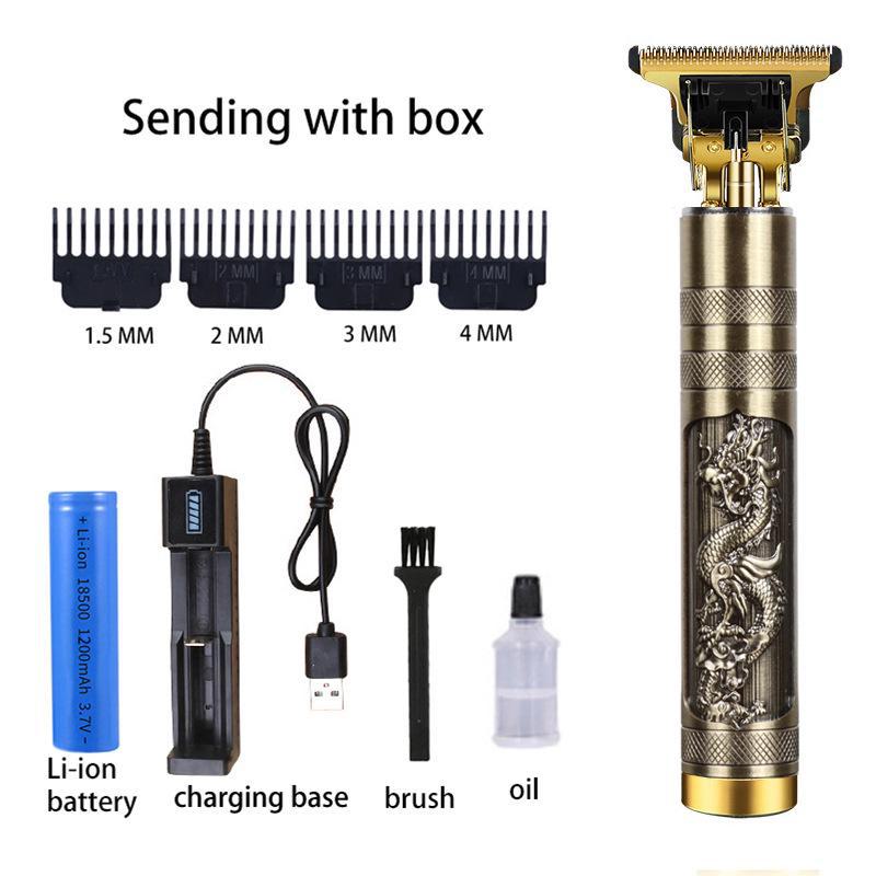 

Гравированный ЖК-дисплей, перезаряжаемая электрическая машинка для стрижки волос для лысых стилей Tail Dragon Pattern Charger золотой