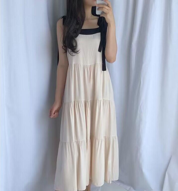 New dress with suspenders, summer loose cotton-linen lazy style, slimming vest dress for women