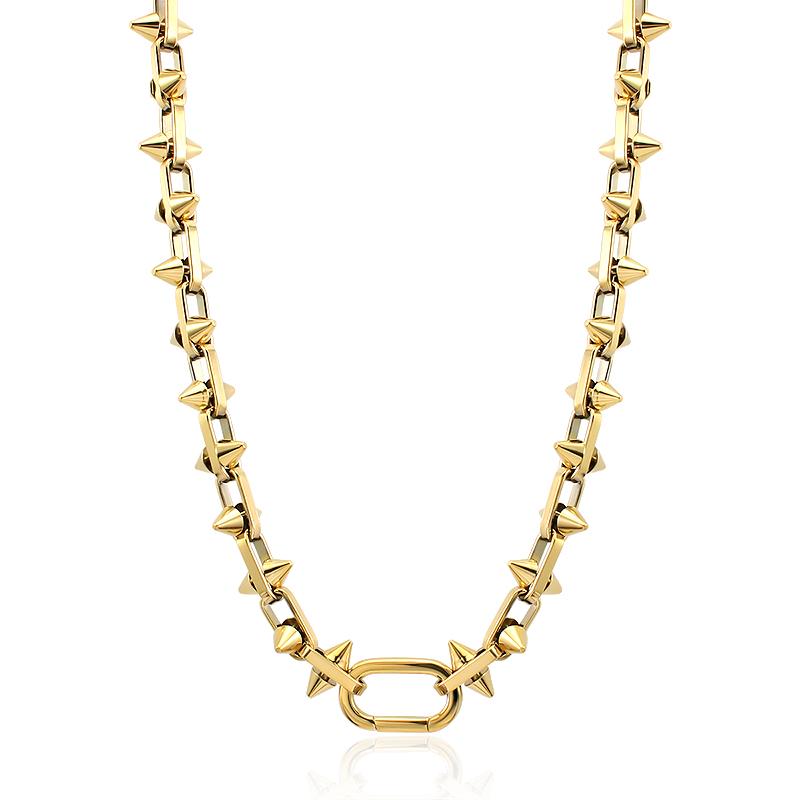 New Punk Retro Stud Rivet Chain Necklace Bracelet Set 18k Gold Plated Stainless Steel Jewelry Set for Women