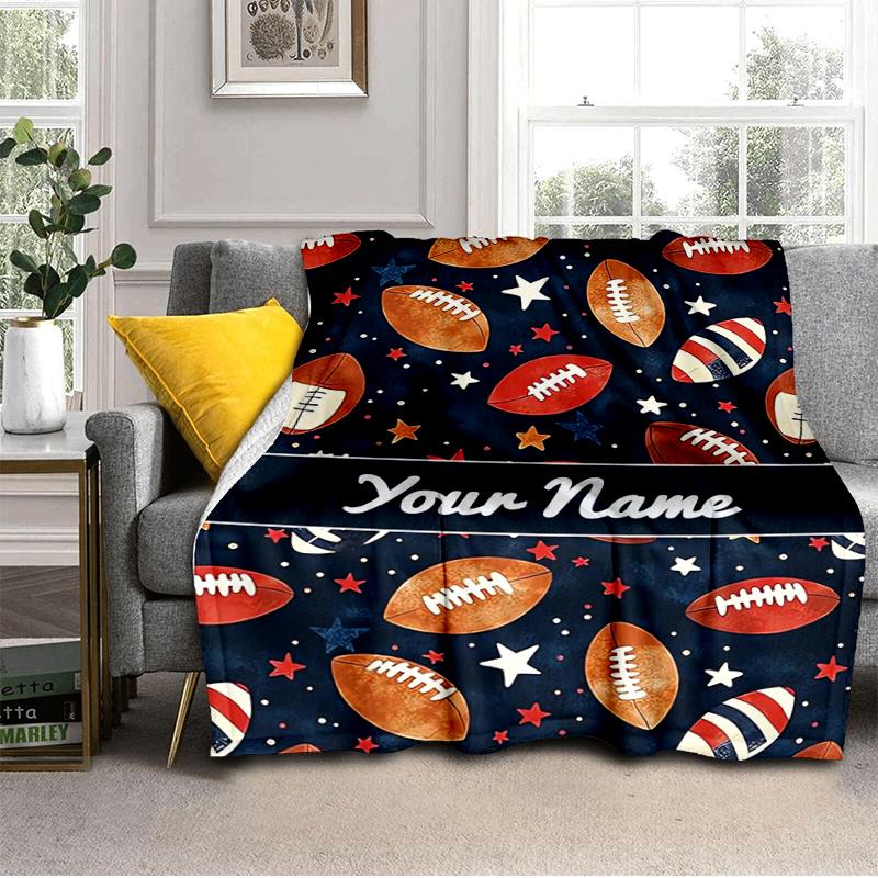 1PC Custom Name Football Notebook Flannel blankets Patterns Throw Blanket All-Season Soft Gift for Couch, Bed, Camping gifts