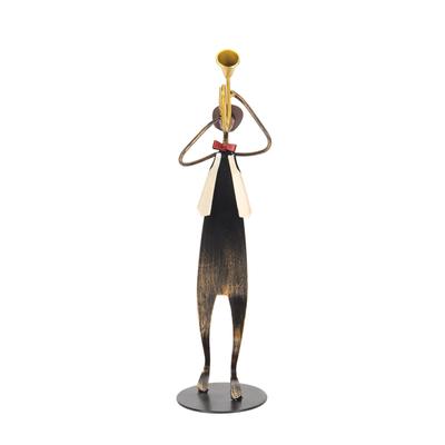 Statuetta di Trombettista Scultura Moderna Astratta in Metallo Fatta a Mano per Soggiorno