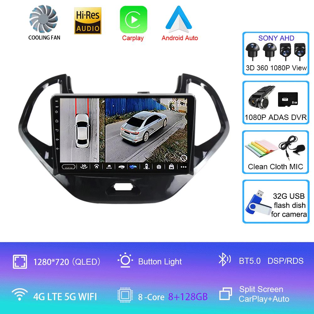 Android 14 For Ford FIGO 2015 2016 2017 2018 Car Radio Multimedia Video Player Navigation GPS 5G WIFI Carplay Auto 360 Camera