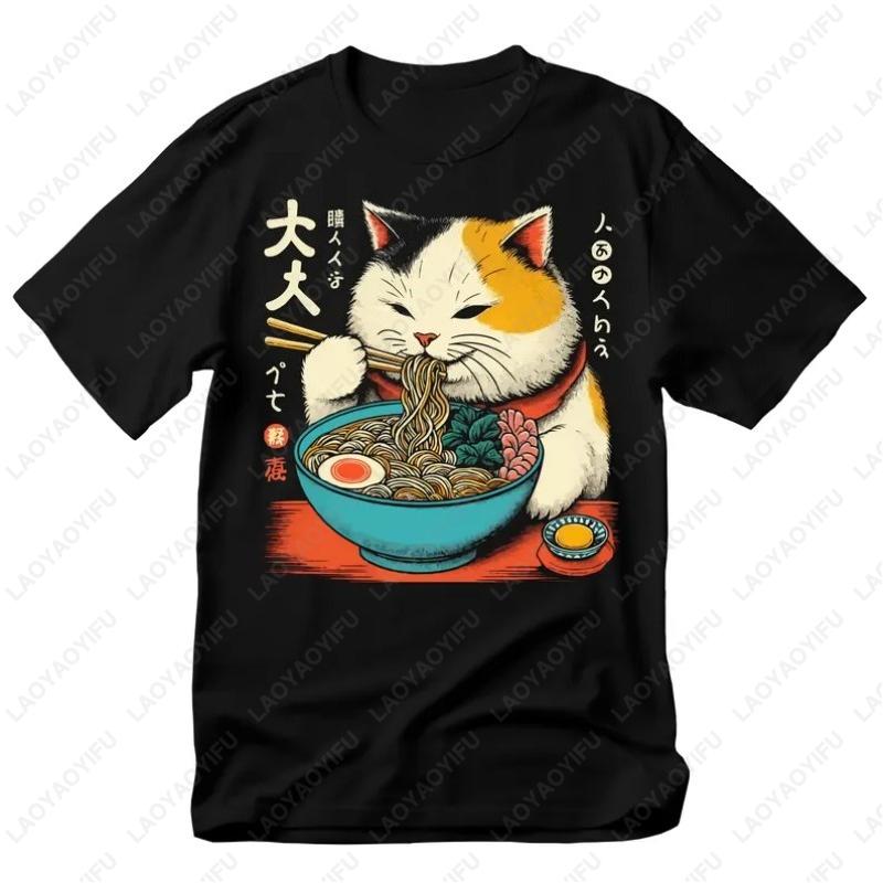 Ramen Cat Lover Gift Kawaii Alt Clothing Anime Japanese Foodies Tshirt Men Women Kitty Tees All Match Cotton Comfortable Tops