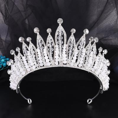 Brautkrone, Barock Strass Kristall Tiara, Handgefertigt Perlenbesetzt Exquisite Krone Stirnband Kleideraccessoires