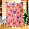 1pc 2D Flat Printing Spring & Summer New Arrival Strawberry Bow Floral Pattern Digital Print Blanket, Suitable for All Seasons, Casual Throw Blanket, 