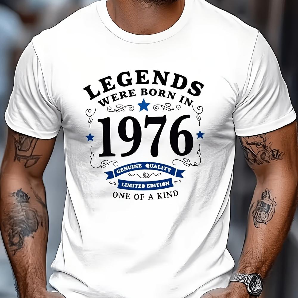 1976 Print T-Shirt Retro Tee Perfect for Birthday Parties Casual Outfits Men's T-shirts for Sum