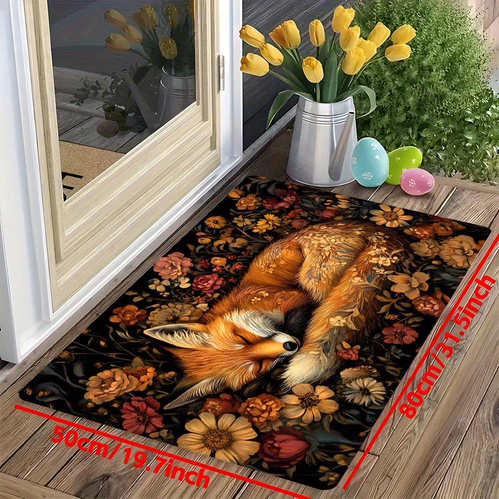 VIKAMA Schläfender Fuchs Teppich Warmer Fußabtreter Willkommensmatte Küchenteppich Badezimmerteppich Teppich für Schlafzimmer Teppich für Wohnzimmer Heimdeko