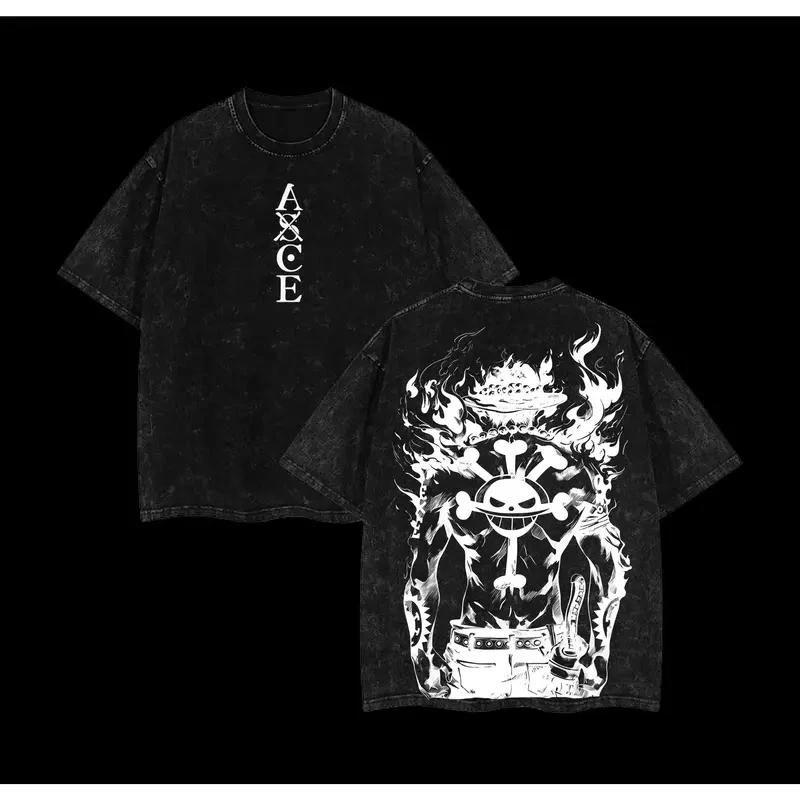 Vintage Portgas D Ace Flame Washed T Shirt One Piece Anime Graphic Tee Unisex XL