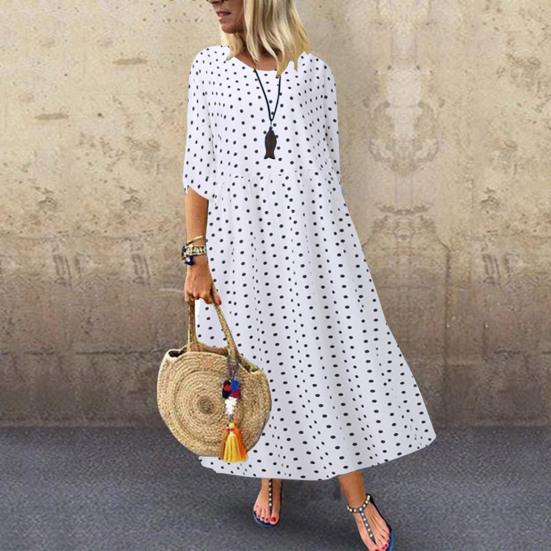 Women's Dot Print Maxi Dress Casual Short Sleeve Flowy Long Dress Summer
