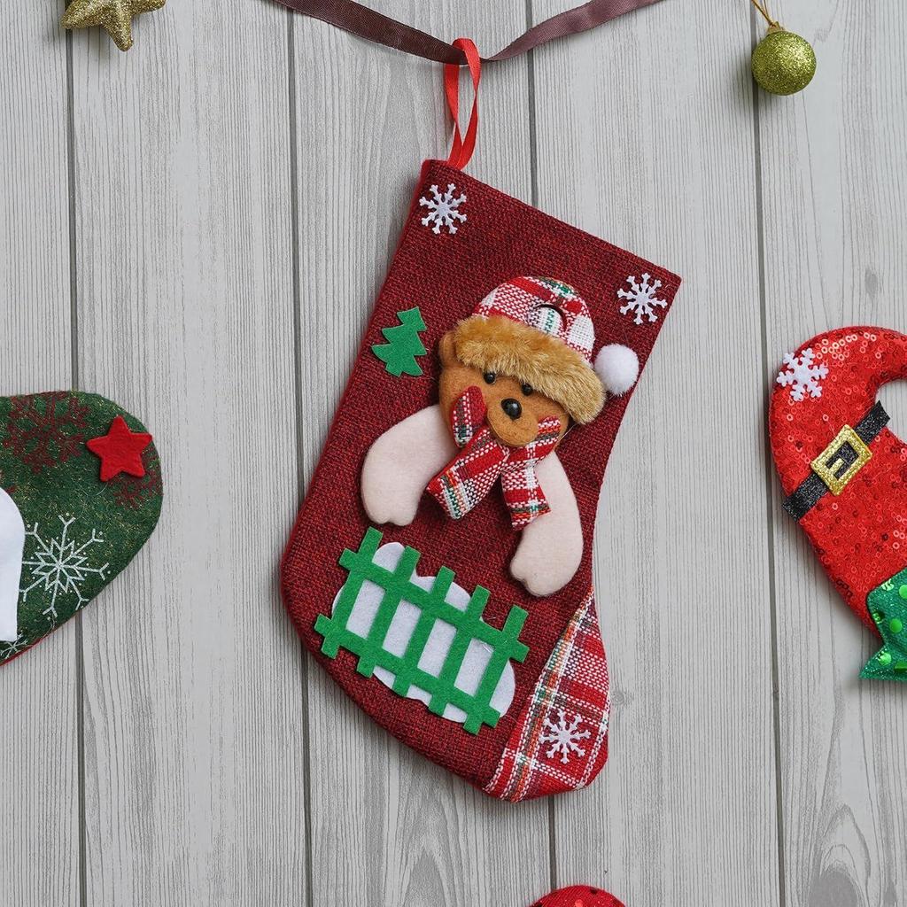Merry Christmas Stocking Christmas Tree Teddy Bear Snowflake Design Christmas Socks Decoration| Christmas Gift for Children