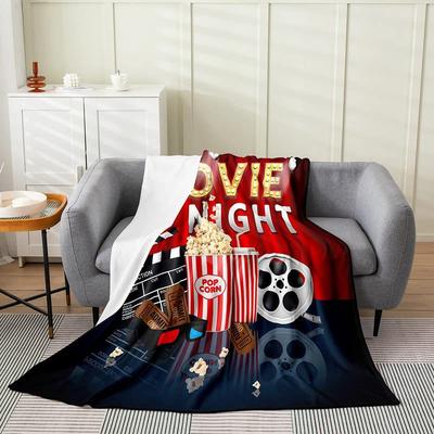 Movie Night Popcorn Printed Blanket for Sofa Bed Travel Camping Living Room Office Conditioning Blanket for All Seasons Gifts
