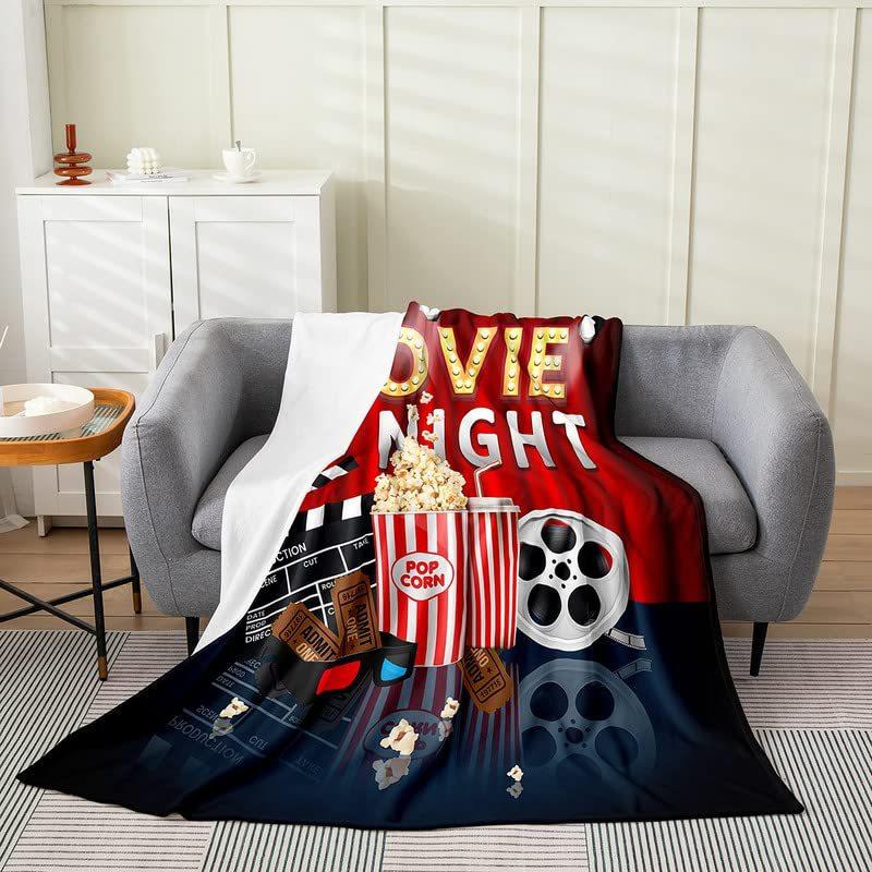 Movie Night Popcorn Printed Blanket for Sofa Bed Travel Camping Living Room Office Conditioning Blanket for All Seasons Gifts