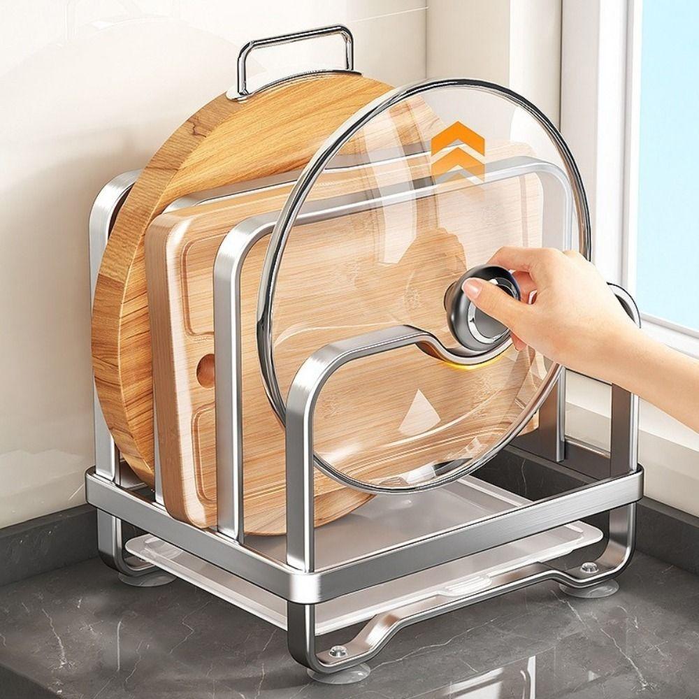 Vertical Cutting Board Holder Moisture-proof Rustproof Chopping Board Rack Space Saving Anti-slip Pot Lid Storage Rack