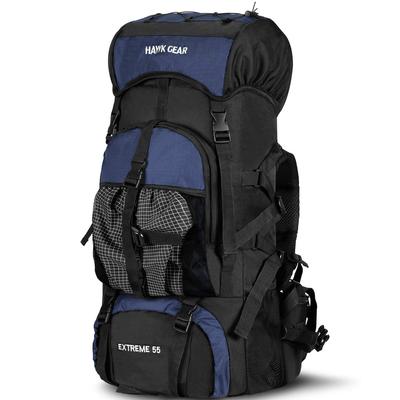 Sports HAWK GEAR 55L Wasserdichter Rucksack mit Regenhülle für Reisen und Katastrophenschutz [World Online] Langzeit (Dunkelblau)