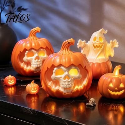 Seasonal Atmosphere Lighting Halloween Pumpkin Light, LED Lighted Ghost Skull Lantern, Spooky Decorative Fall Lights Tabletop Lamp for Home
