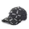 Vintage Distressed Frayed Denim Baseball Cap, Plaid Rhinestone Bling Hat, Y2K Hip Hop Streetwear For Women, Casual Sun Hat