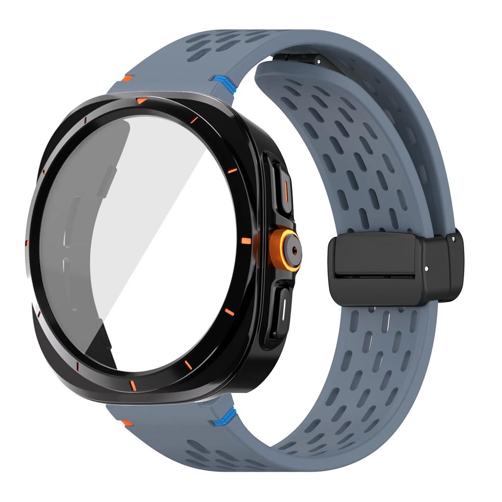 For Samsung Galaxy Watch 7 6 40mm 44mm Silicone Magneti Buckle Band +Change To Case Tempered Glass Full Protective Cover Bumper