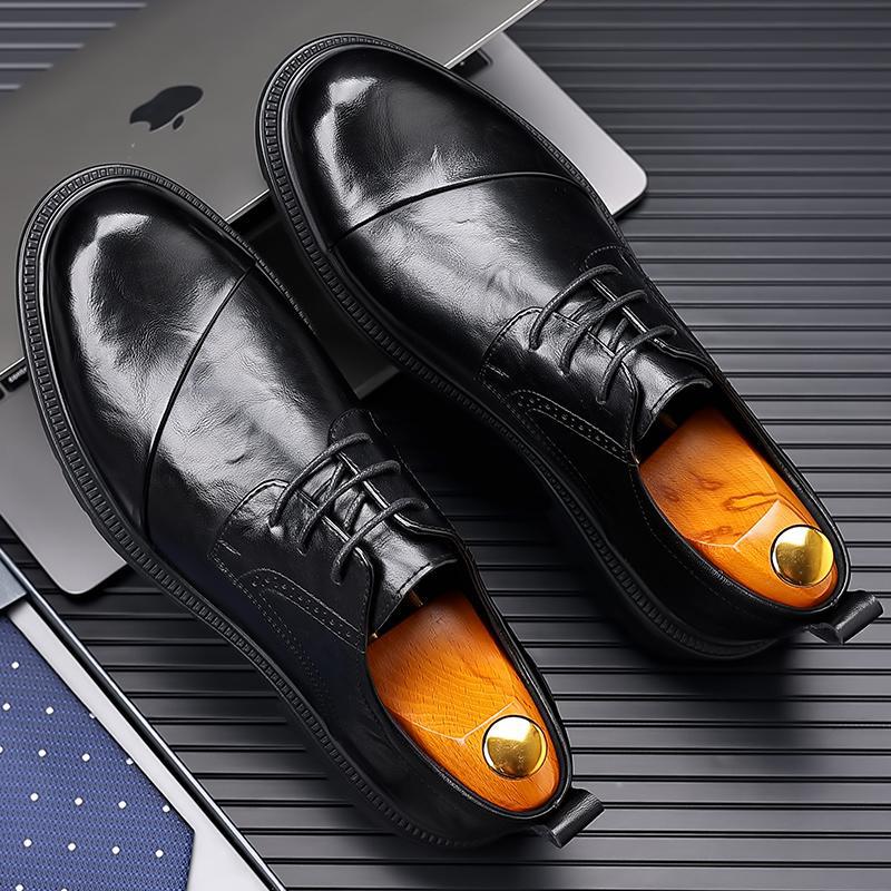 

2025 direct sales leather business casual dress Korean version of British leather shoes two-layer cowhide casual leather shoes men 44 чёрный