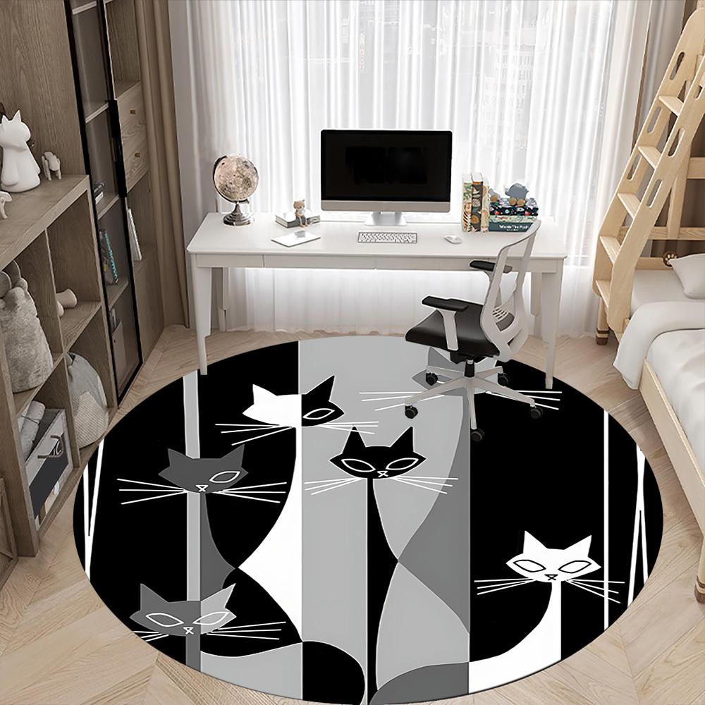 1pc Cat Pattern Office Round Area Rug, Indoor Mat Suitable For Office, Under Office Chairs Bedroom Living Room Home Decor, Room Deco222
