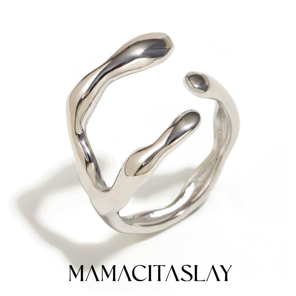MamacitaSlay 18K Gold Plated Stainless Steel Irregular Line Open Ring Party Creative Waterproof Jewelry Women's Charm Gift