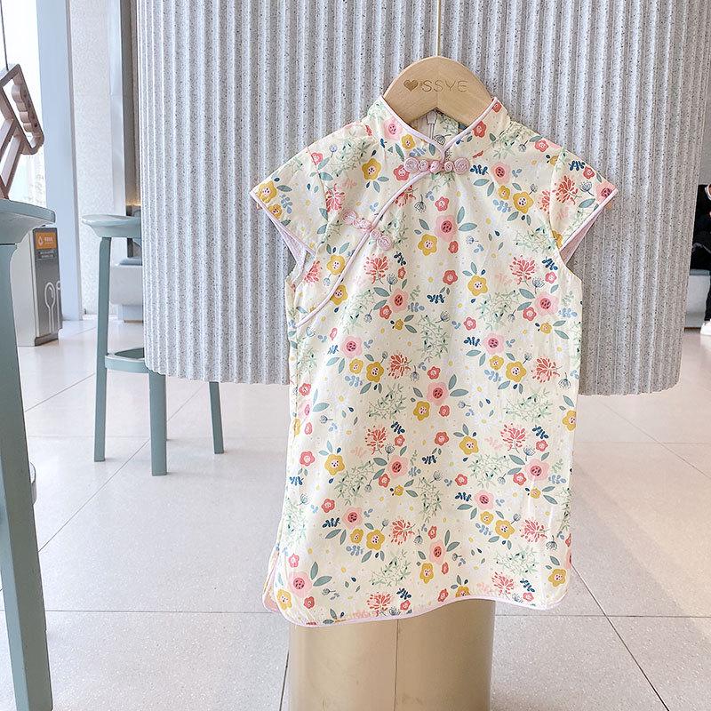 Girls Chinese Style Floral Cheongsam Dress, Short Sleeve, Summer Edition (EX296) Size 120