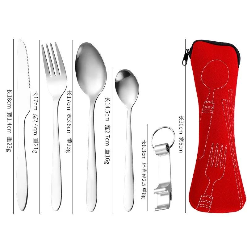 5 stk Beinpakke Utendørs Reise Bærbart Bestikk Kniv, Gaffel, Skje Sett, Rustfritt Stål Kniv, Gaffel Sett Hot Selling