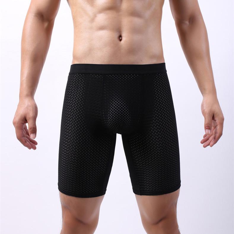 Men's Plus Size Ice Silk Mesh Sports Underwear: Summer Anti-Chafing Running Briefs with Extended Four-Corner Design