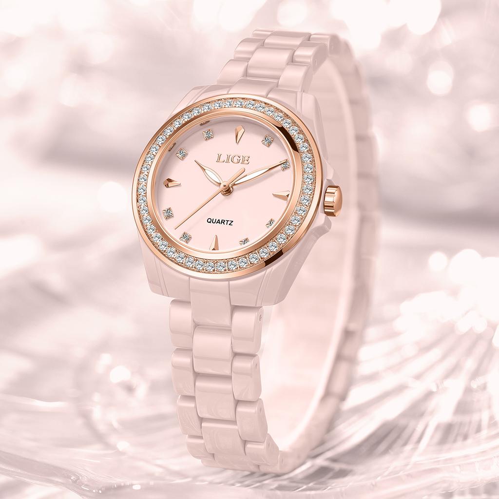 LIGE TOP women's quartz wrist watch elegant luminous ceramic fashion waterproof luxury vintage Women's wristwatch reloj de mujer