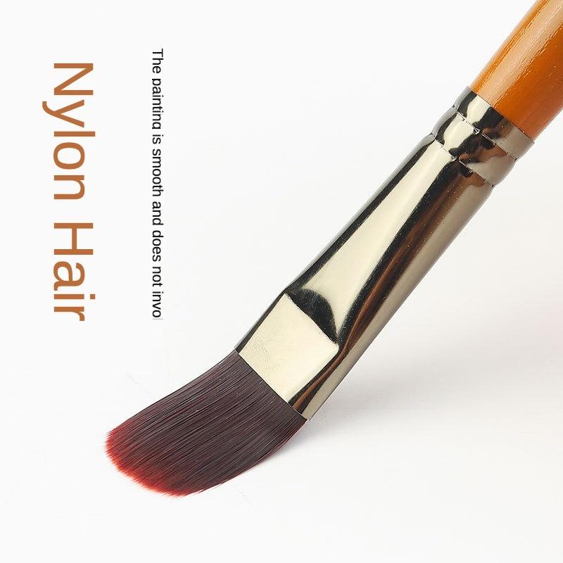 6 Pcs Set Wood Short Pole Wine Red Nylon Hair Watercolor Painting Brush 4 Kinds of Pen Point Optional Oil Paint Pen Art Supplies