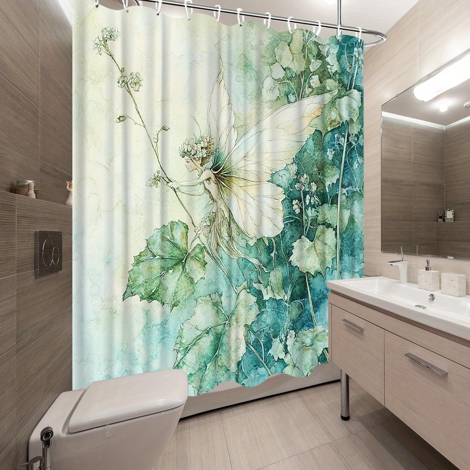 

1pc Enchanting Fairy Shower Curtain - Flower Crown, Green-Blue Gradient, Watercolor Design, Polyester, Machine Washable W90XH180cm