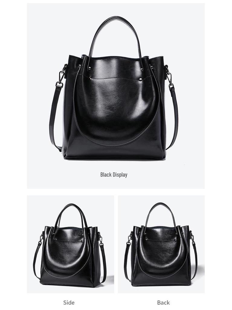 2025 Cowhide Women's Versatile Handbag, Genuine Leather Commuter Shoulder Bag - European/American Style, Large Capacity, High-End Feel