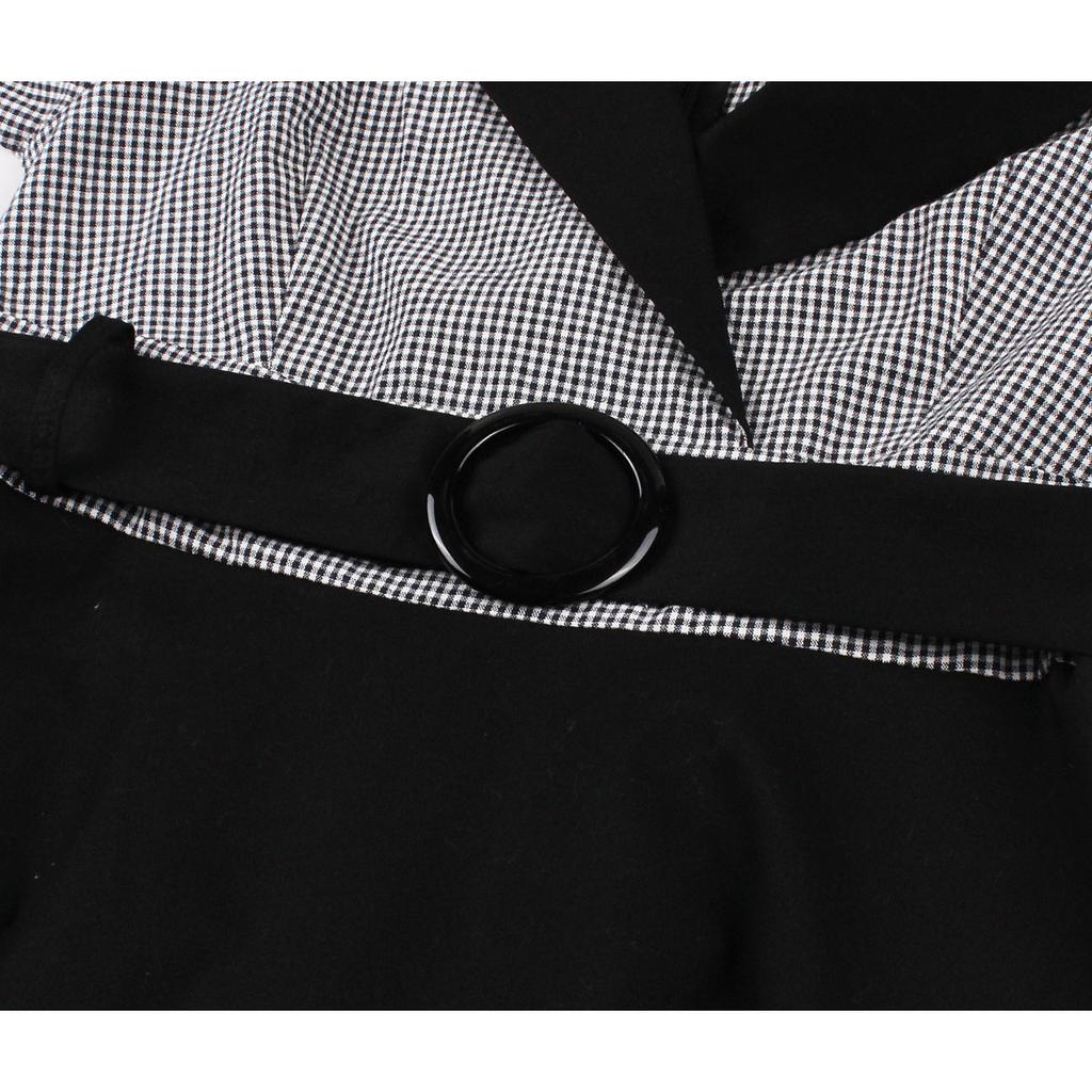 GMXIA Hepburn Style Sub Cut Black Waist Waist Seven-point Sleeve Vintage Elegant Swing Women's Dress Cotton