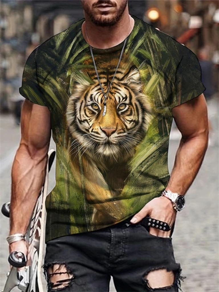 Trendy Tiger Lion Graphic T Shirts For Men Fashion Summer Streetwear 3D Printed Hip Hop Tees Cool Oversized Harajuku T-shirts