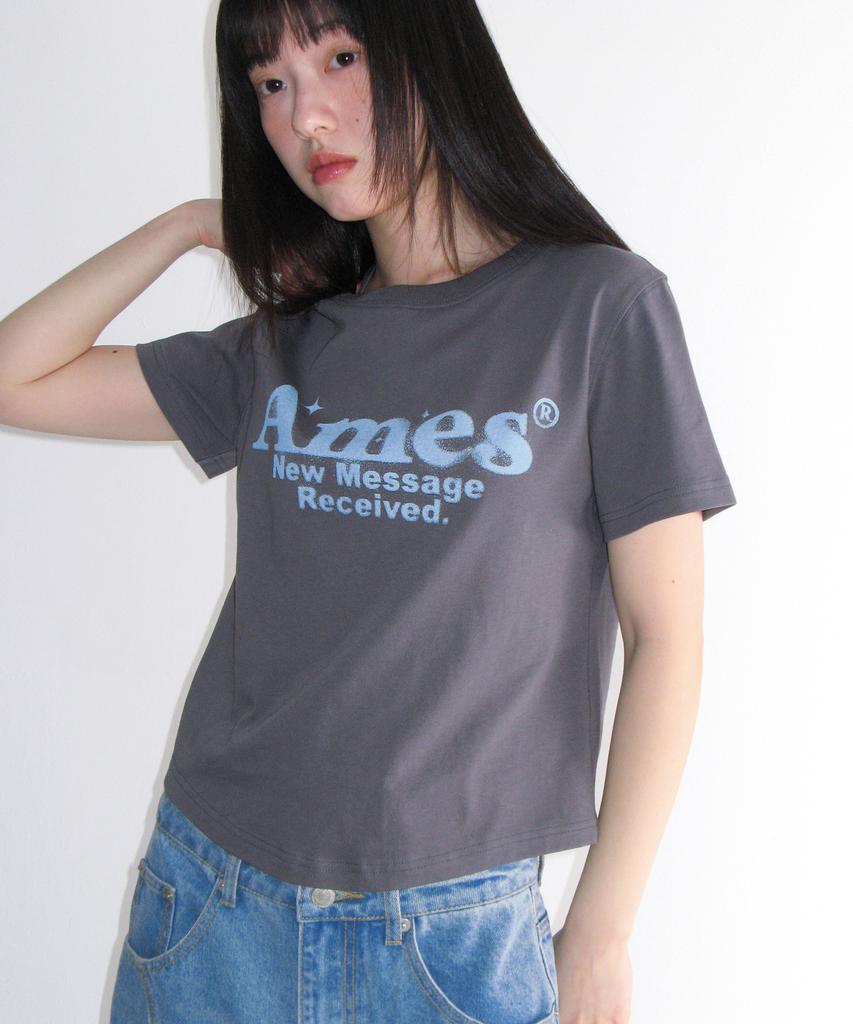 AMES-WORLDWIDE Round Hem Crop Tee Light Charcoal
