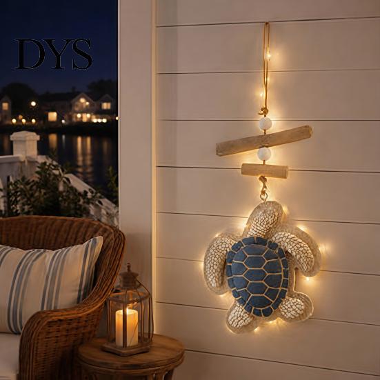 Beach Themed Home Decor Lighted Wooden Sea Turtle Wall Decor, Beachy with Warm LEDs, Decorative Sign Luminous Coastal Nautical Hanging for Balcony