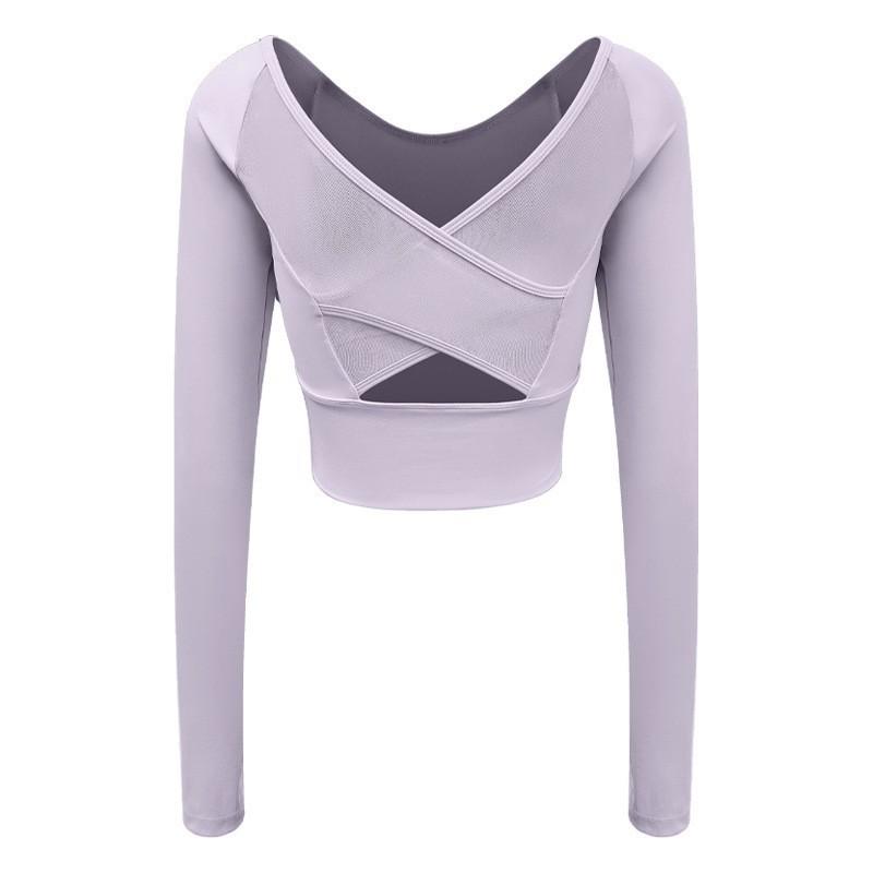 Womens Long Sleeve Yoga Top With Built-in Bra Support Cross Back Fitness Workout Shirt Winter