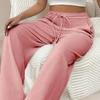Women Pants Loose Fit Elastic Waist Straight Wide Leg Casual Pants with Pockets Pure Color Work Travel Trousers Daily Wear