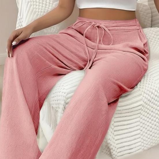 Women Pants Loose Fit Elastic Waist Straight Wide Leg Casual Pants with Pockets Pure Color Work Travel Trousers Daily Wear