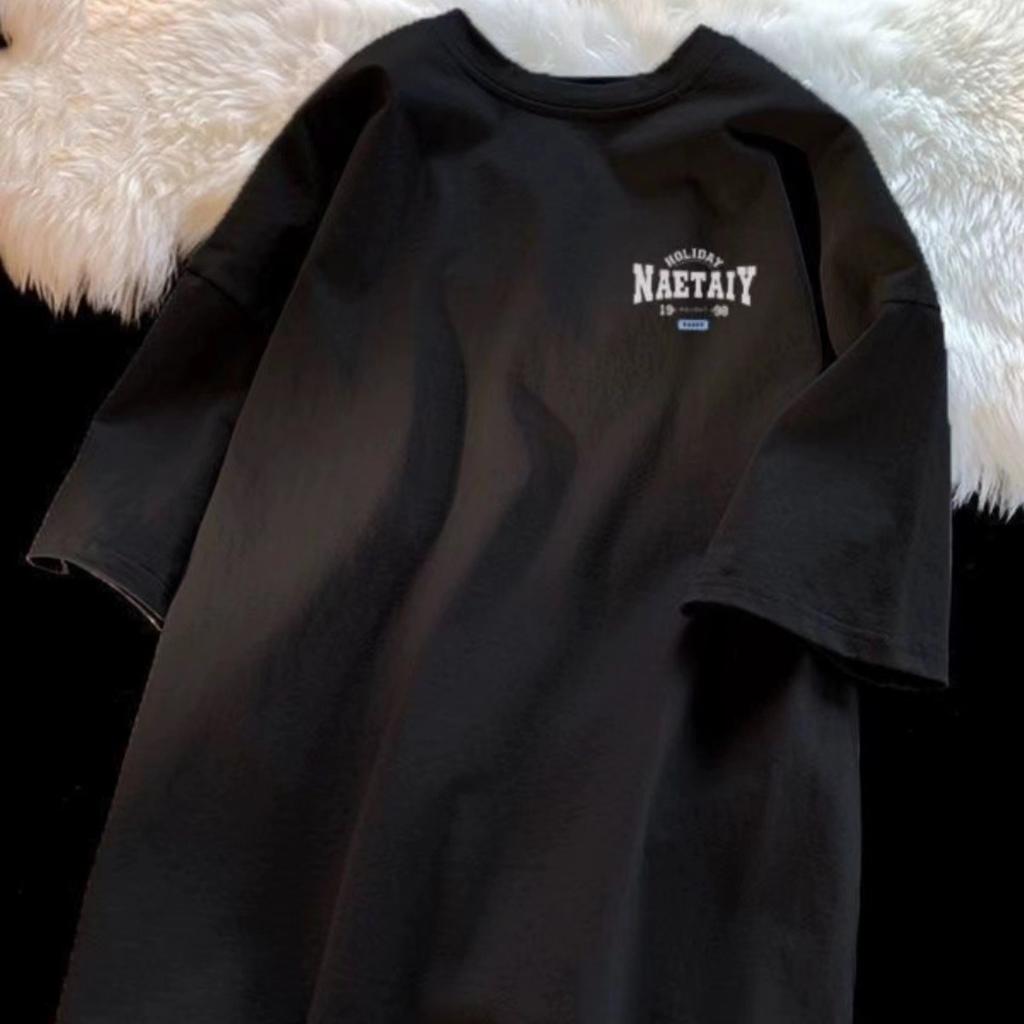 4XL Men Oversized Fashion Loose American Vintage Letter NAET Print Short Sleeve Round Neck Versatile Trend Couple Outfit