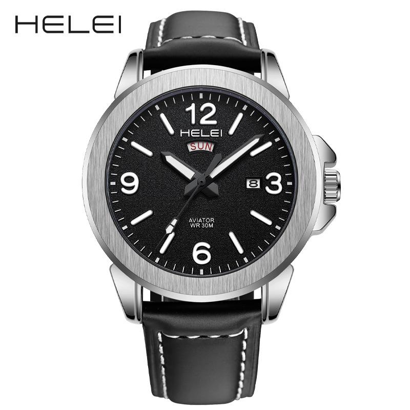 Hot-Selling Men's Fashion Quartz Watch: Waterproof, Luminous, Genuine Leather Strap