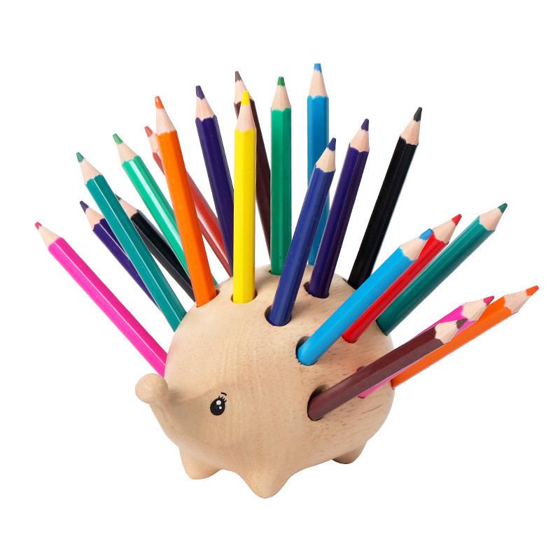 Hedgehog Creative Wooden Pen Cup Pencil Holder Storage Decoration Desktop