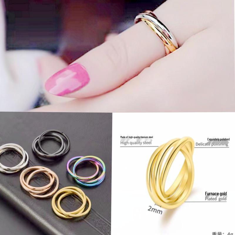 Three Worlds Titanium Steel Couple Ring for Women: Luxurious Modern Style with European and American Influence