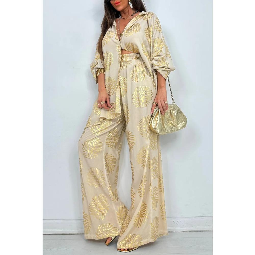 

Новый костюм большого размера с принтом на лацкане и позолотой, свободного кроя, повседневный, с длинными рукавами, для женщин 5XL абрикосовый