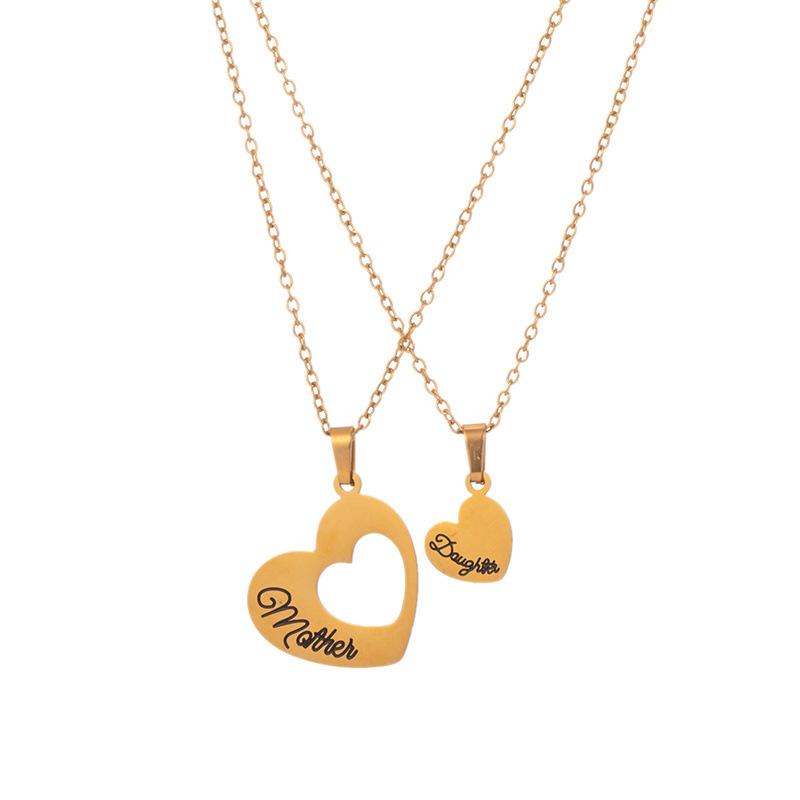 2pcs/Set Mother Daughter Heart Necklace Stainless Steel Splicing Engraved Letter Love Necklaces for Women Girls Mom Jewelry Gift