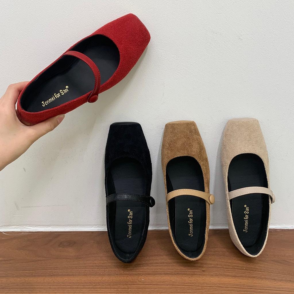 Jonmei for San retro suede word with shallow mouth Mary Jane female 2025 ballet little red shoes female