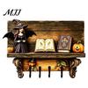 Lightweight Wooden Ghost Decor Halloween Key Holder, Lady Holder with 4 Hooks, Wall Entryway Organizer Rack Mounted Spooky for Hallway Home