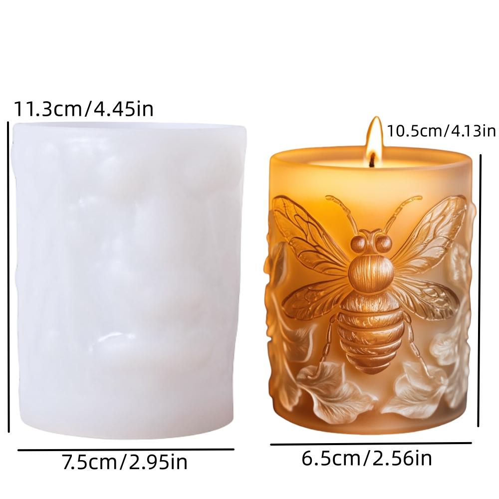 3D Bee relief cylindrical candle silicone mold leaf flower bee relief cylindrical resin mould animal relief cement gypsum molds