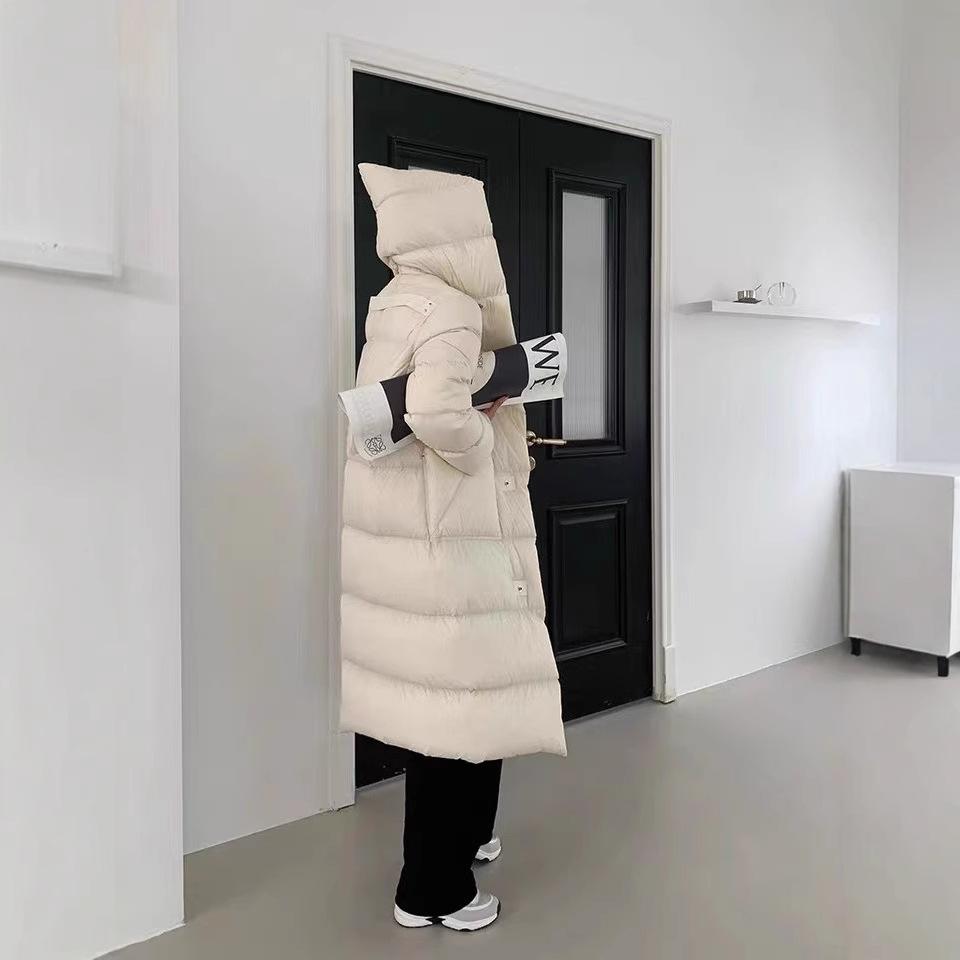Autumn and winter new Jiangnan series high-end popular wizard hat white duck down jacket women's long coat tide
